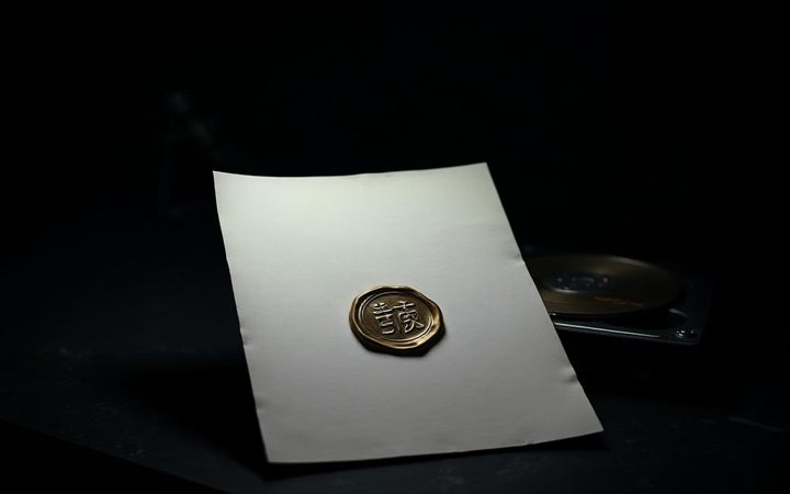 A sealed certificate resting beside an opened hard drive on the workshop bench